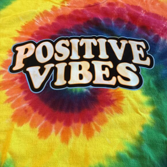 "Port & Company Tie-Dye T-Shirt Positive Vibes Smiley Face Bone Cancer Ribbon” - Picture 3 of 4